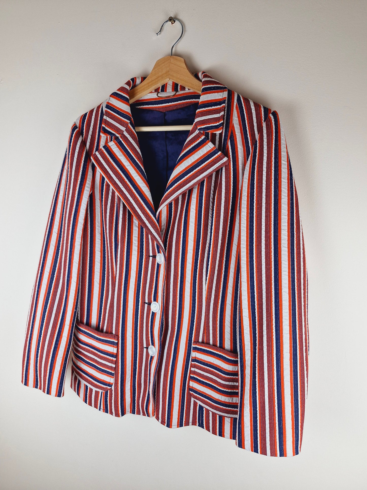 1970s Pinstripe Red White Jacket Blazer M