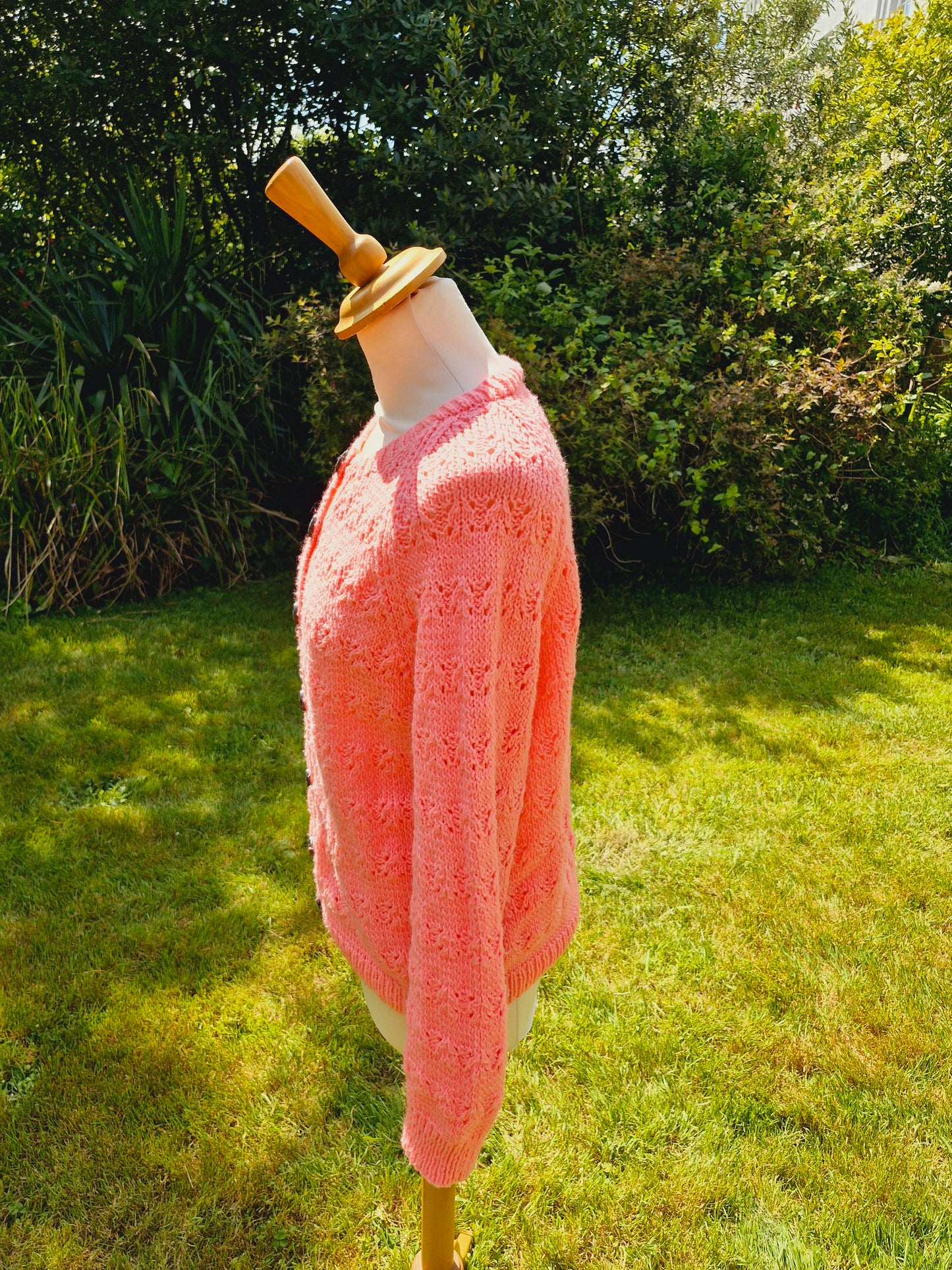 Handknitted Pink Vintage Cardigan Jumper Sweater L