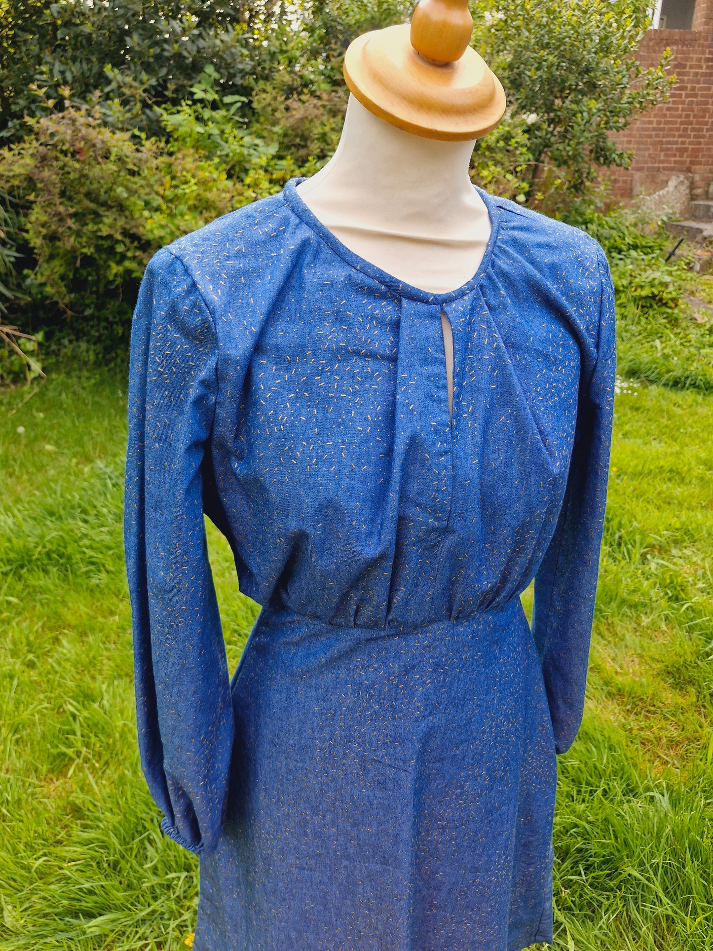 Vintage Handmade Denim Midi Long Sleeve Dress S