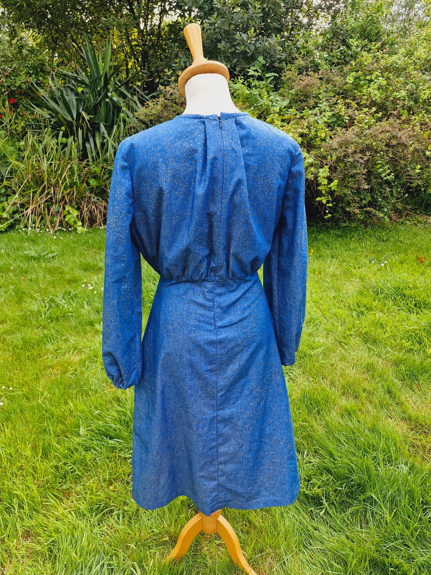 Vintage Handmade Denim Midi Long Sleeve Dress S