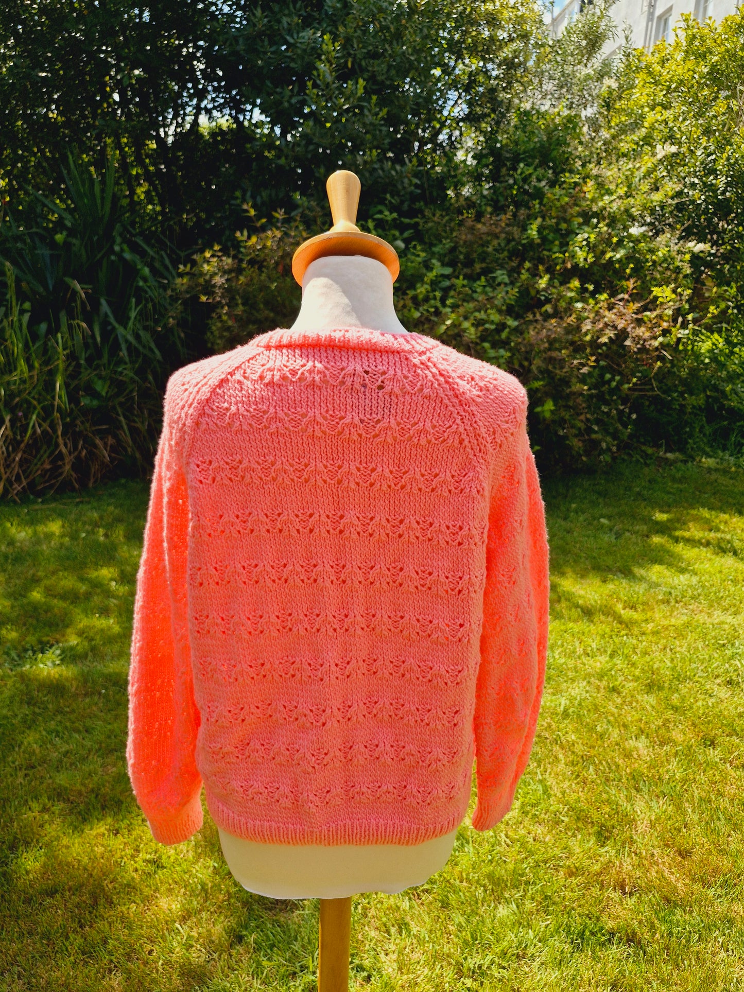 Handknitted Pink Vintage Cardigan Jumper Sweater L