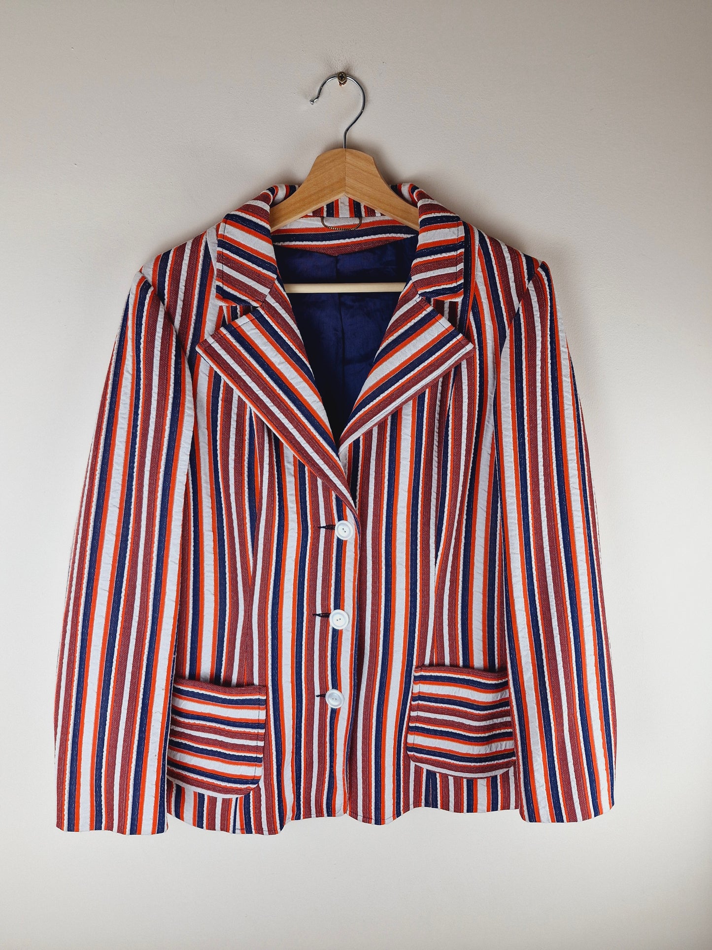 1970s Pinstripe Red White Jacket Blazer M