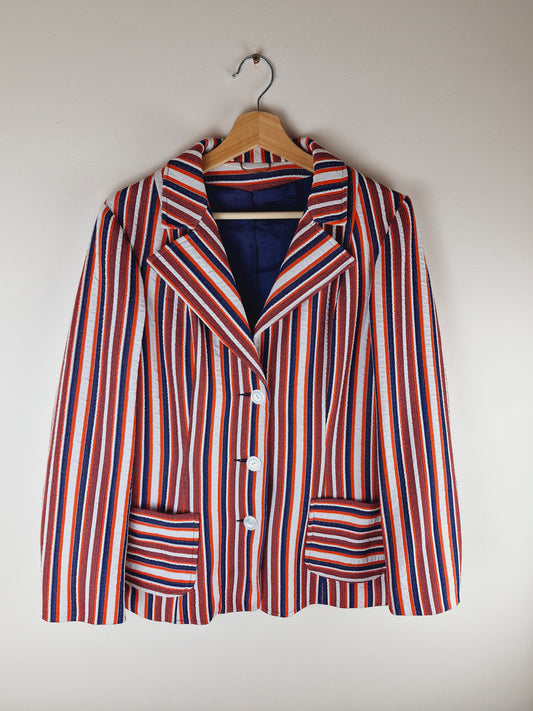1970s Pinstripe Red White Jacket Blazer M