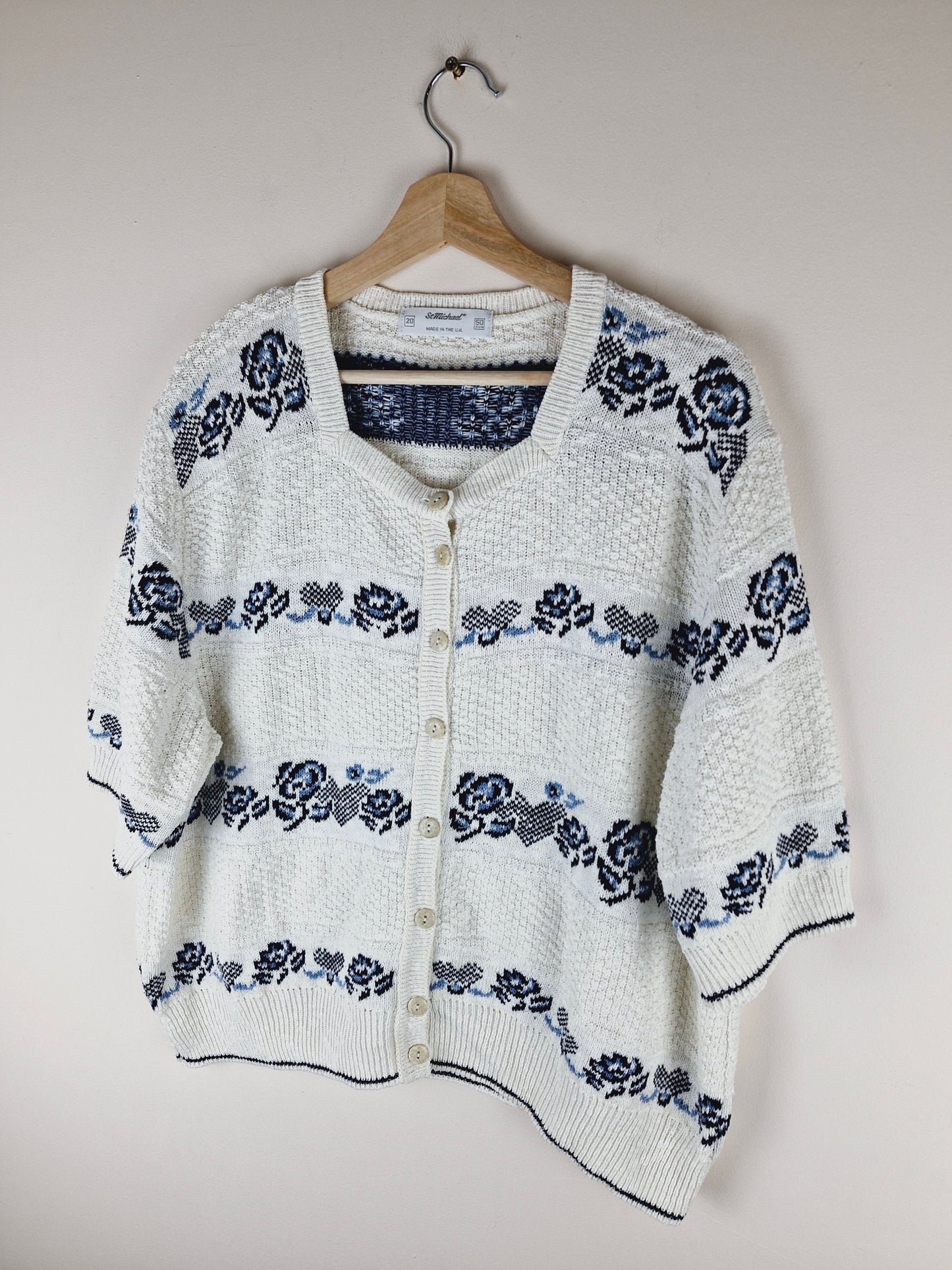 Vintage Short Sleeve Knitted Cardigan Jumper Sweater XXL