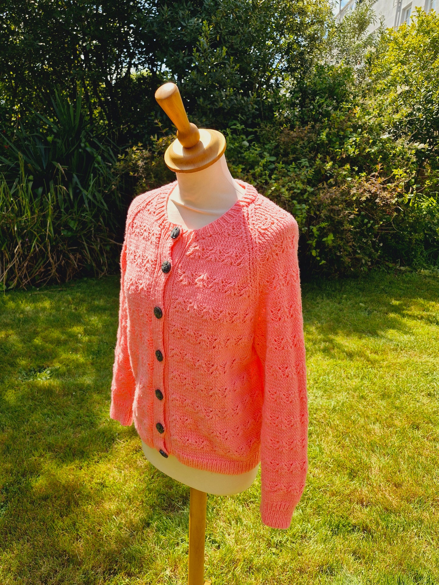 Handknitted Pink Vintage Cardigan Jumper Sweater L