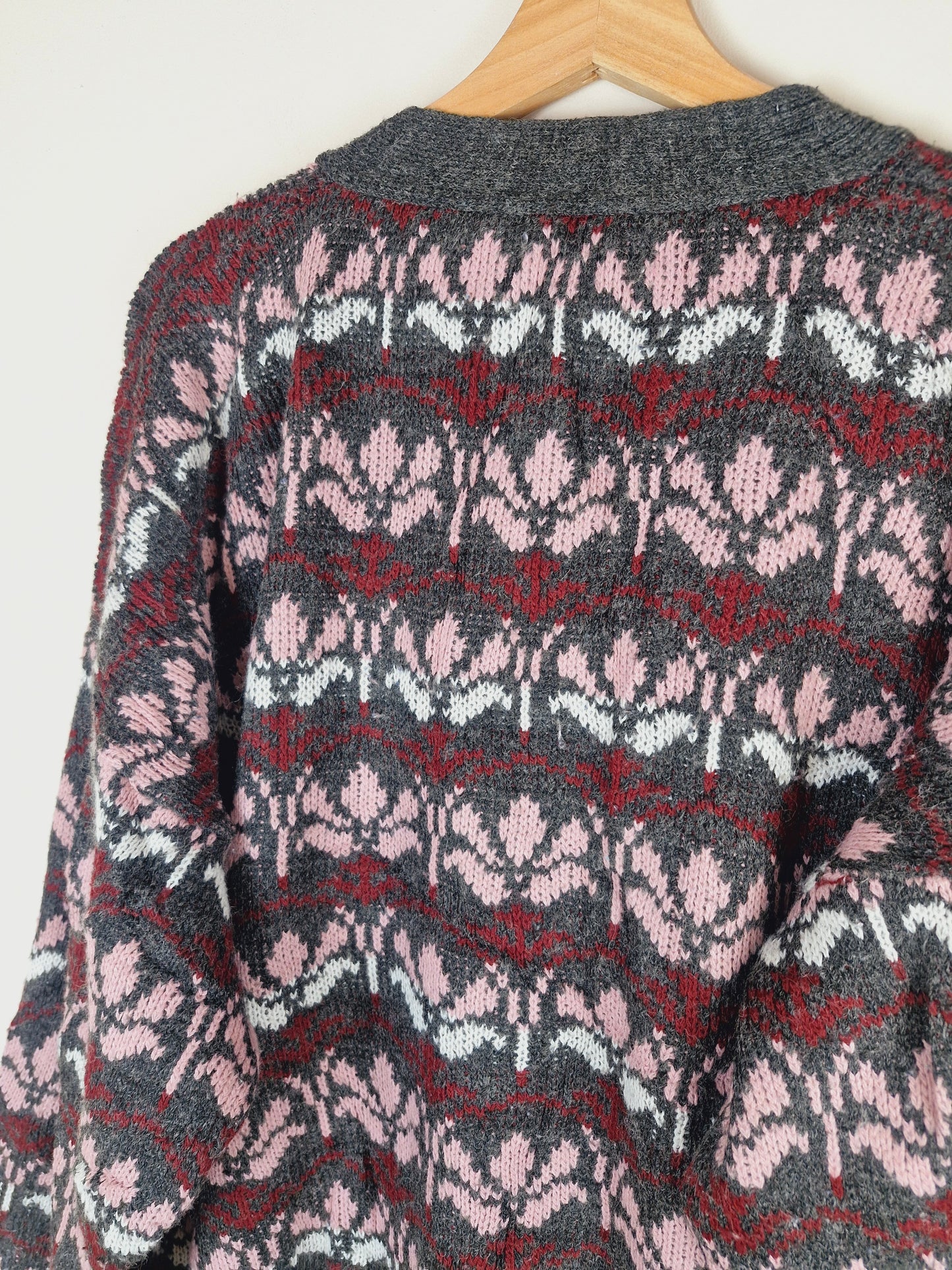 Vintage Floral Grey Pink Cardigan L