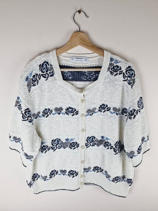 Vintage Short Sleeve Knitted Cardigan Jumper Sweater XXL