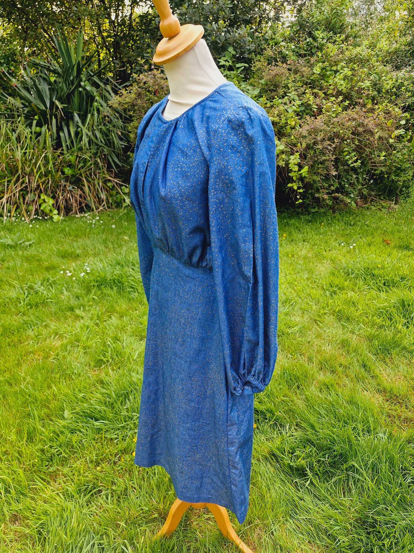Vintage Handmade Denim Midi Long Sleeve Dress S