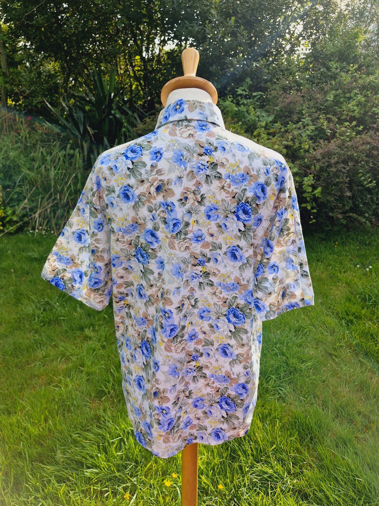 Blue Floral Summer Shirt Top Blouse L