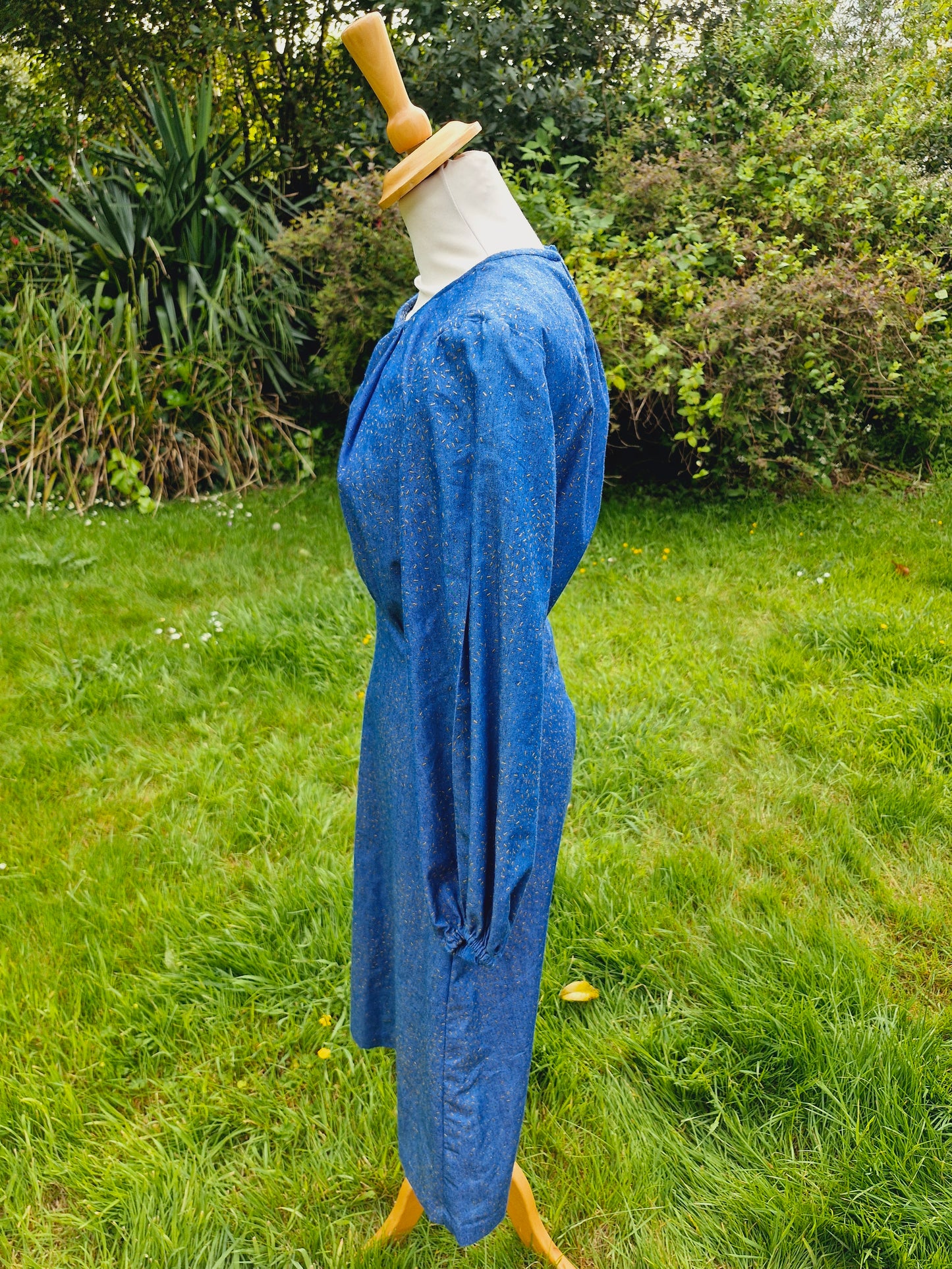 Vintage Handmade Denim Midi Long Sleeve Dress S