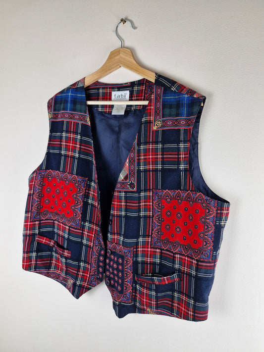 Vintage Tartan Patchwork Style Waistcoat XXL