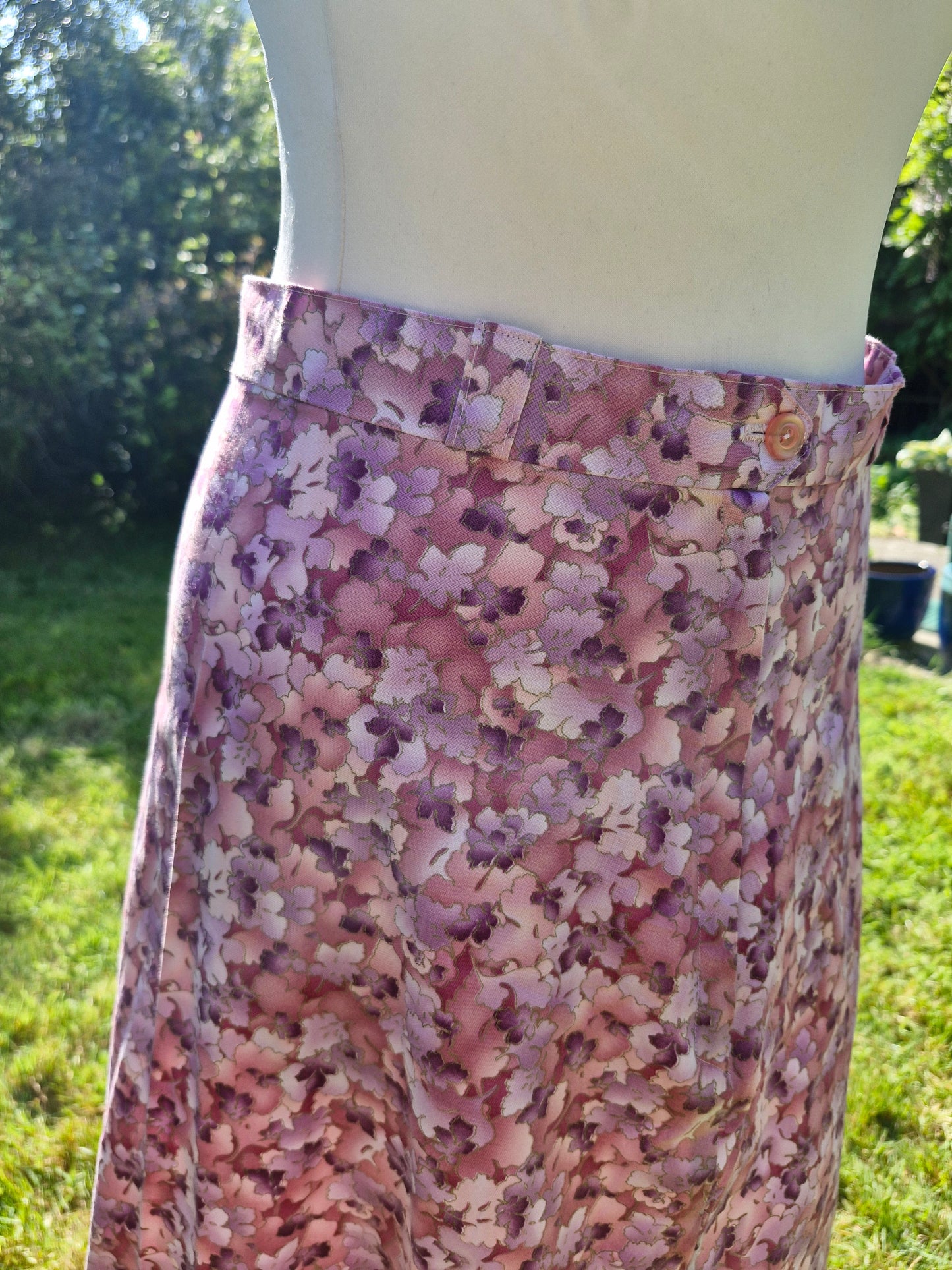 Vintage Handmade 1970s Pink & Purple Floral Aline Long Skirt S