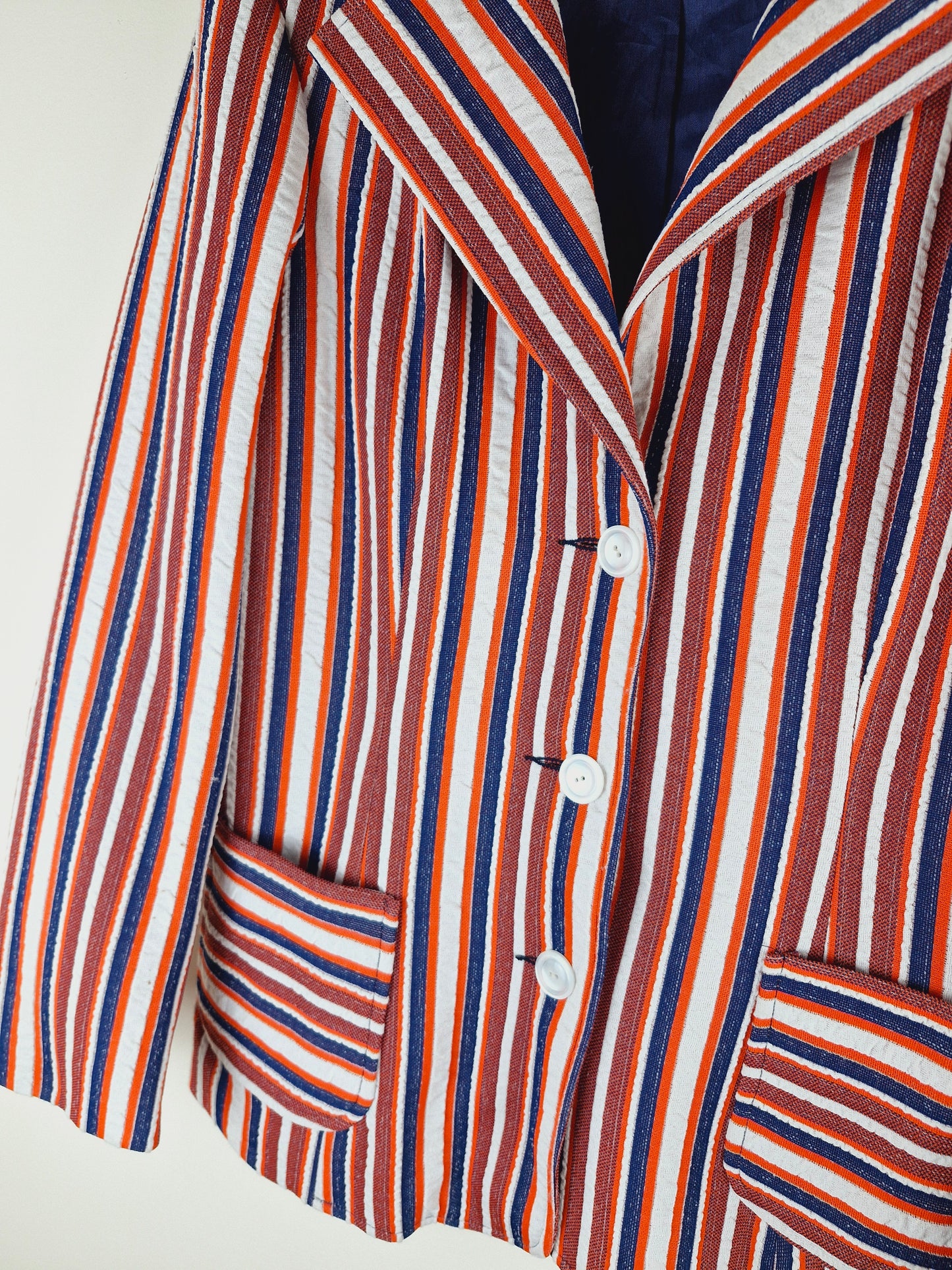 1970s Pinstripe Red White Jacket Blazer M