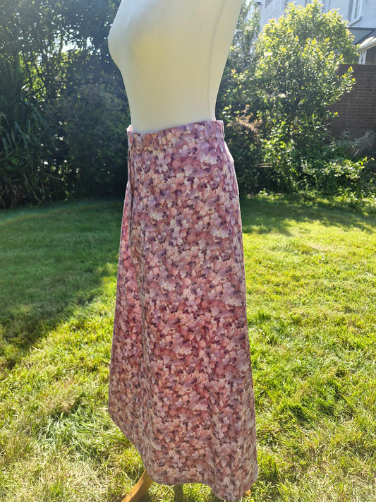 Vintage Handmade 1970s Pink & Purple Floral Aline Long Skirt S
