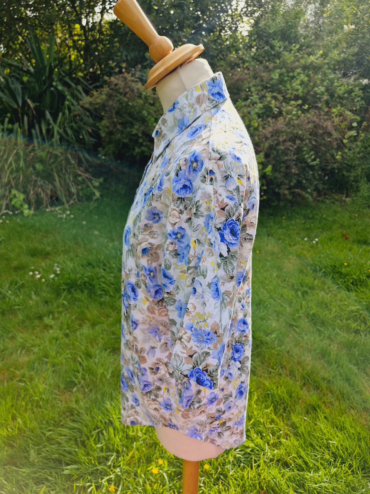 Blue Floral Summer Shirt Top Blouse L
