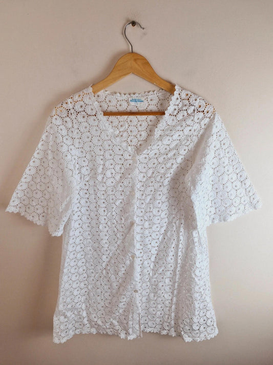 1970s Crochet Style Cotton Top S M