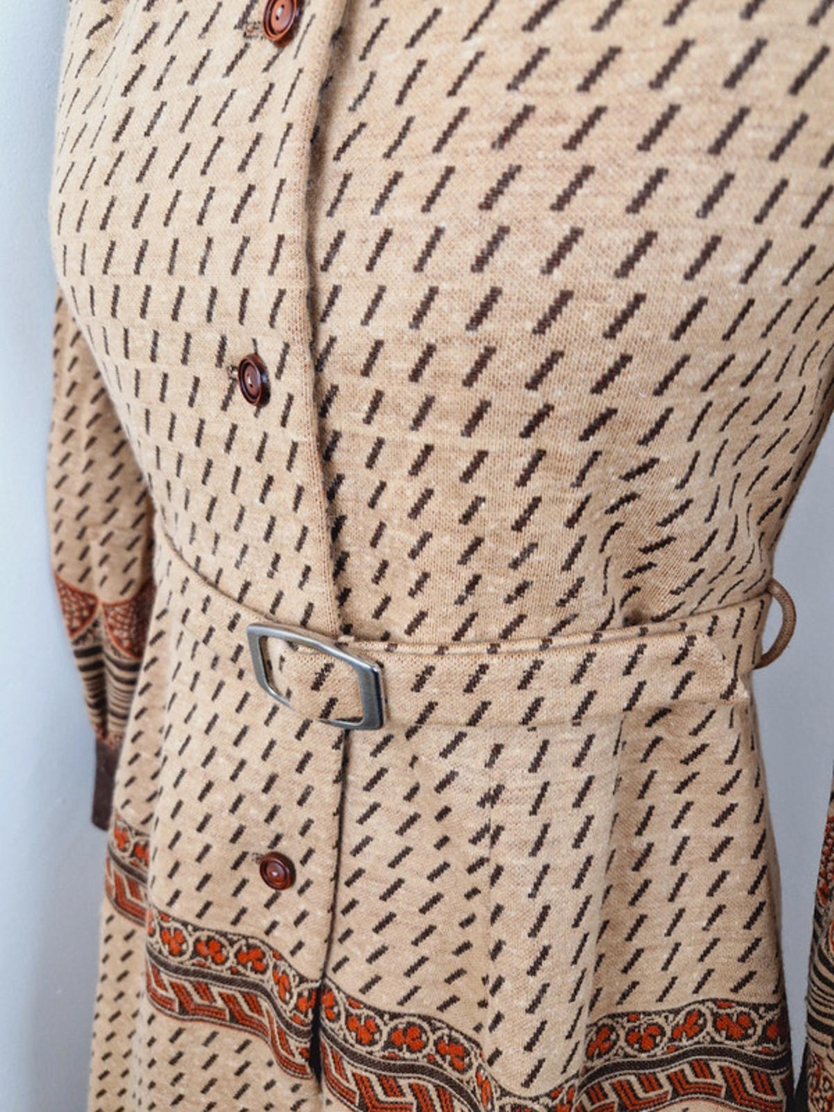 Womens Vintage 1970s 70s Collar Long Sleeve Shirt Dress S