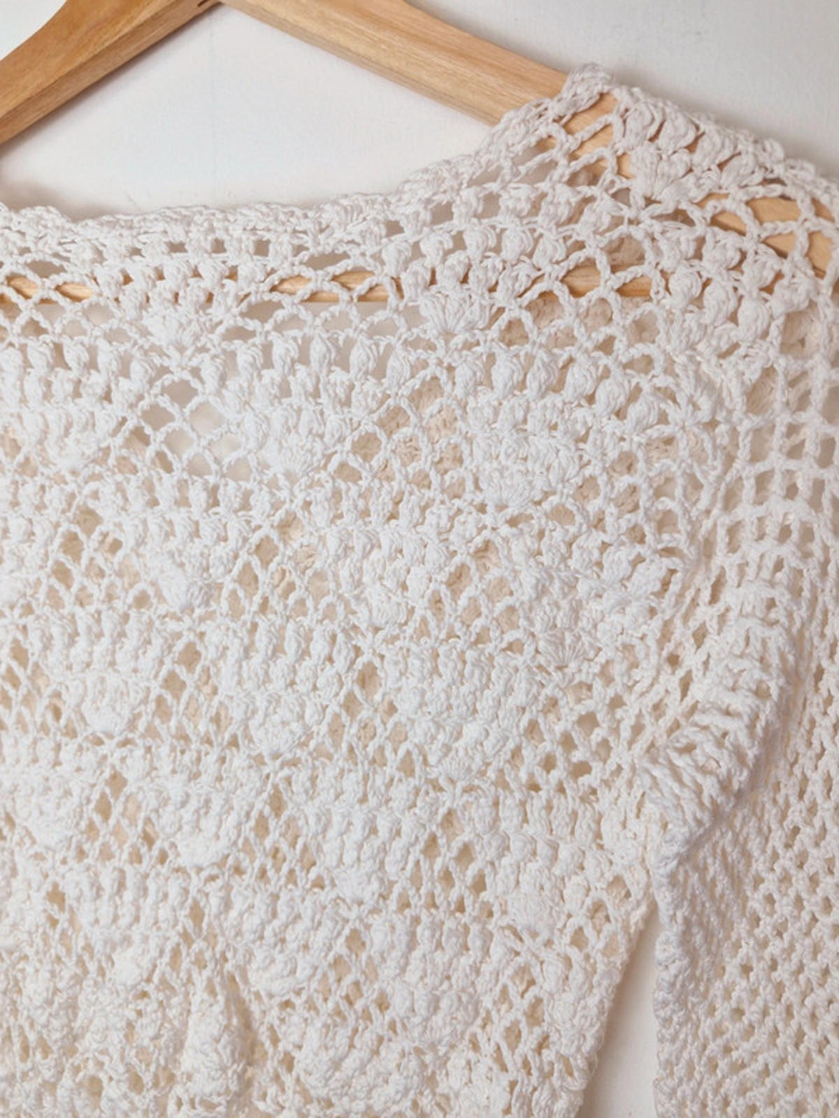 Womens Vintage 1970s Style Handcrochet Crochet Boho Long Sleeve Top S