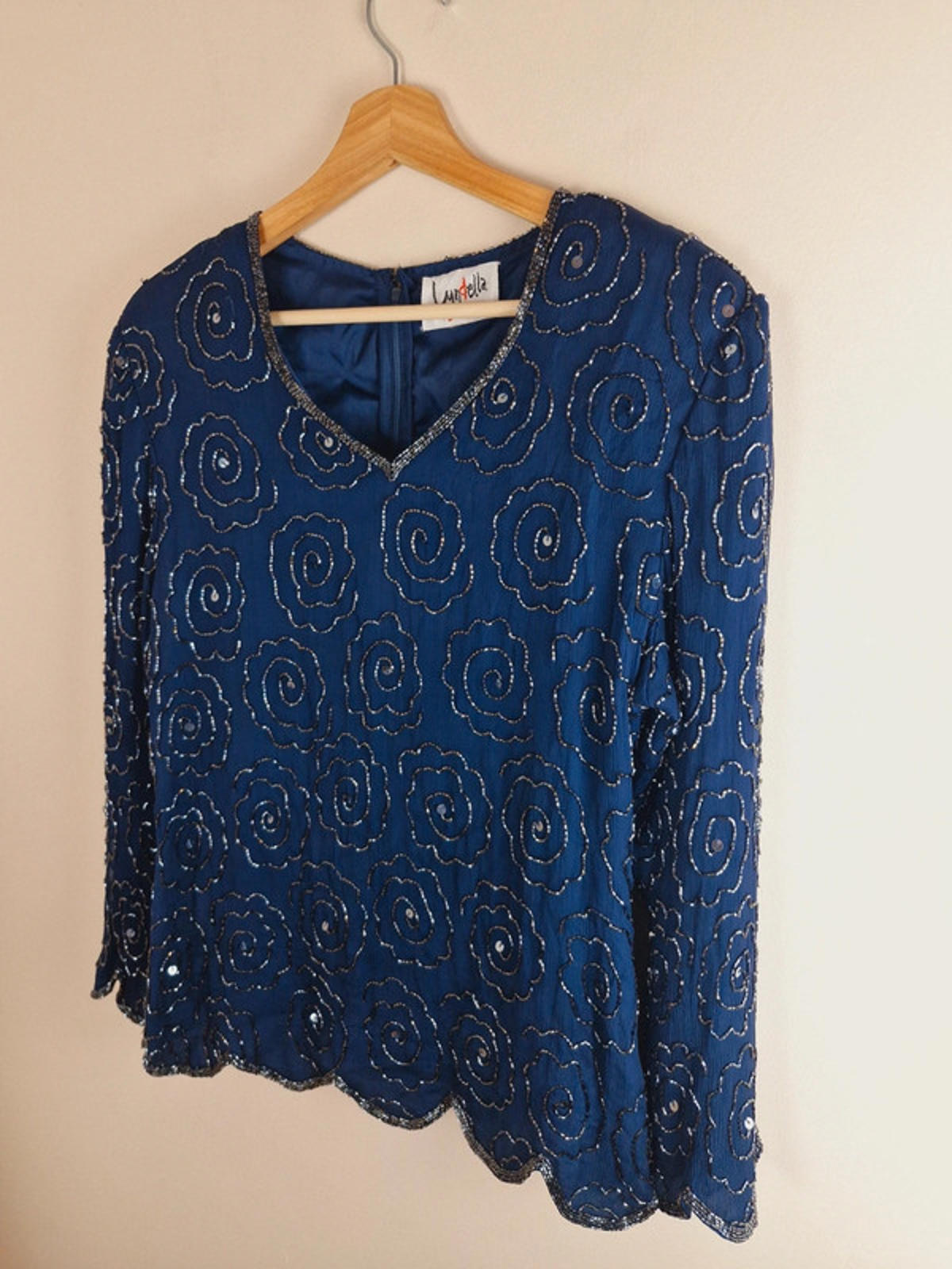 1980s Silk Beaded Top S UK10