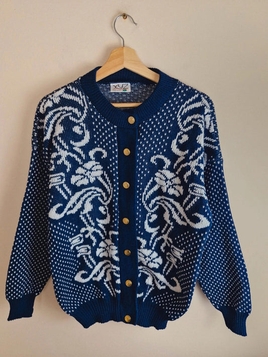 Womens Vintage Cottagecore Knitted Cardigan Jumper L