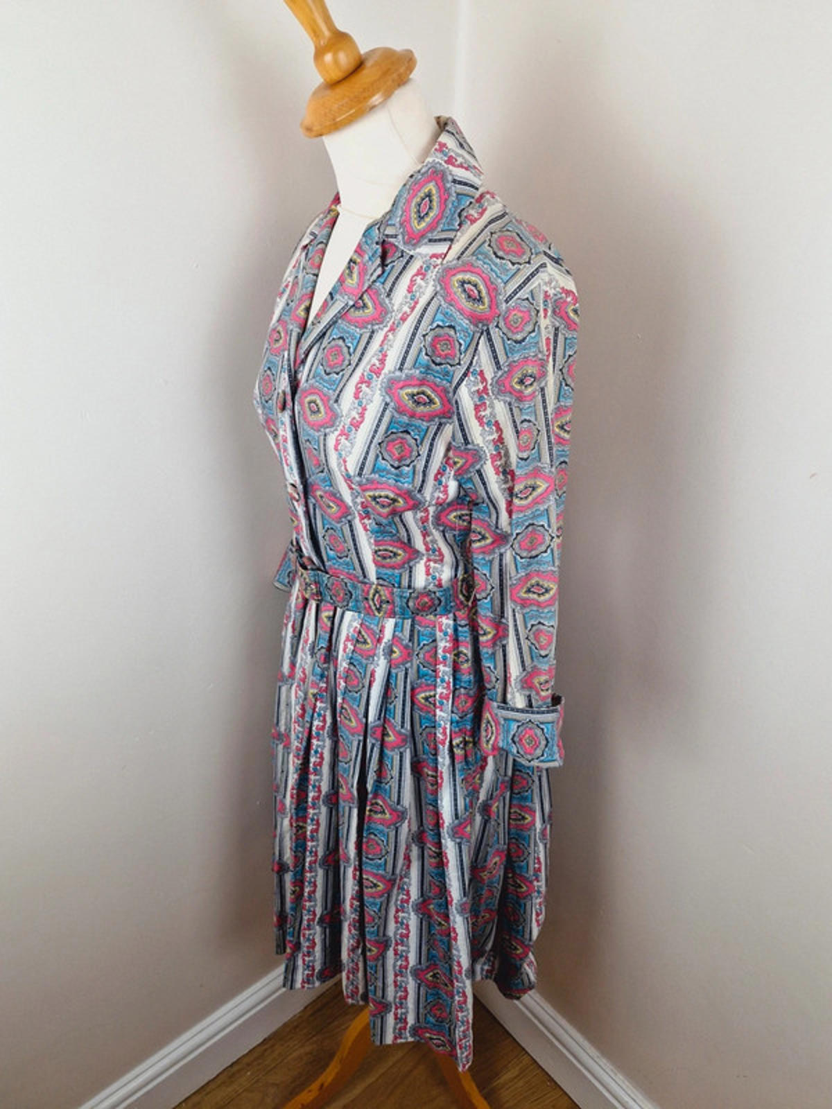 Womens Vintage 1950s 50s Shirtdress Dress Aline Long Sleeve XS