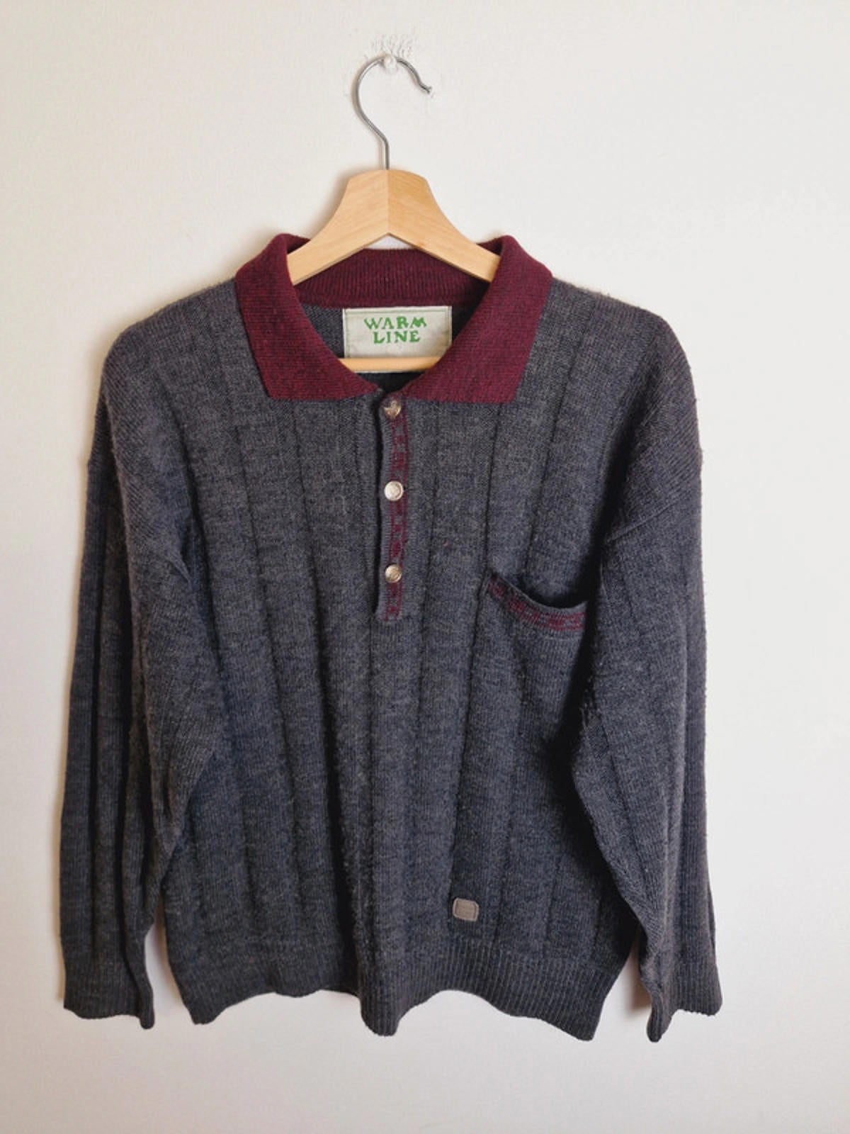 Mens Vintage Retro Grey Knitted Jumper Sweater Top M L