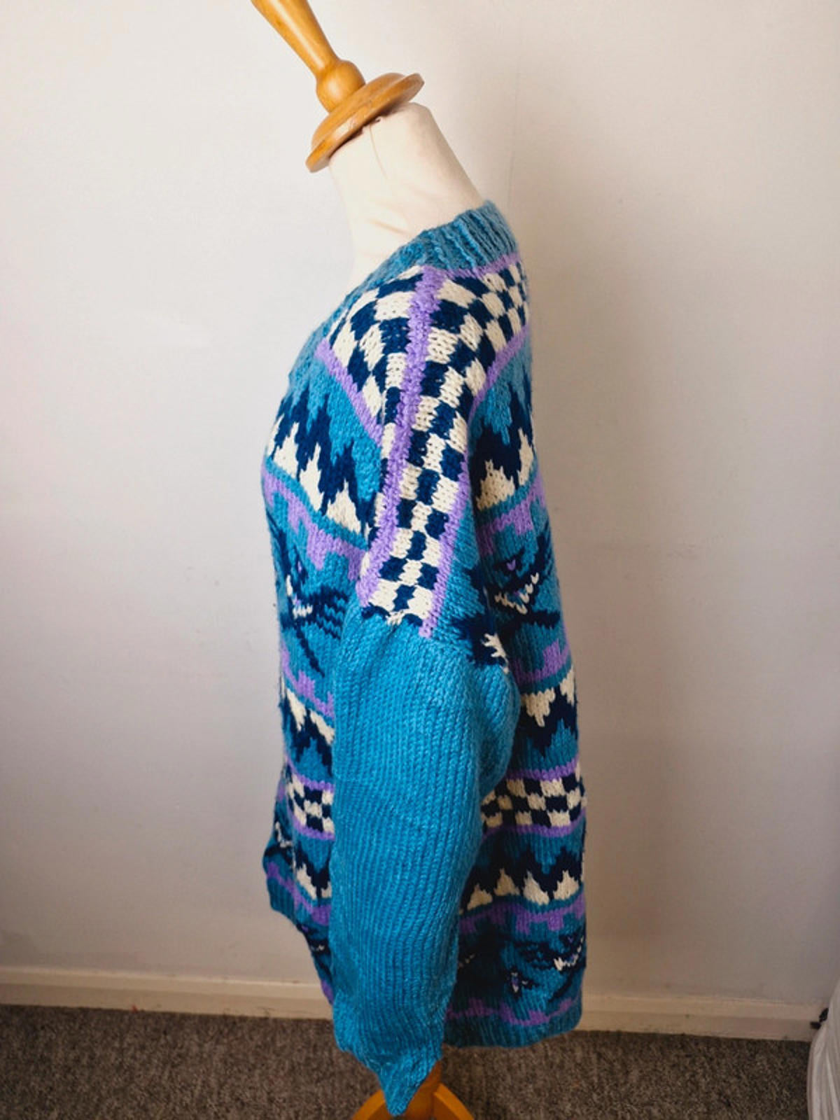 Womens Vintage Handknitted Knitted Chunky Long Plus Size Jumper Sweater XXL