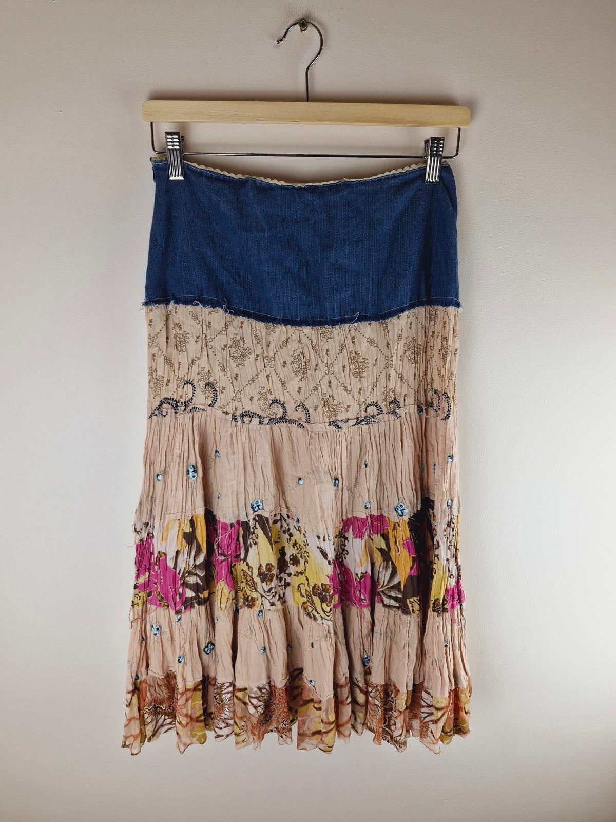Long Denim Tiered Skirt S