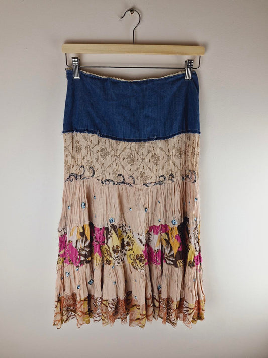 Long Denim Tiered Skirt S