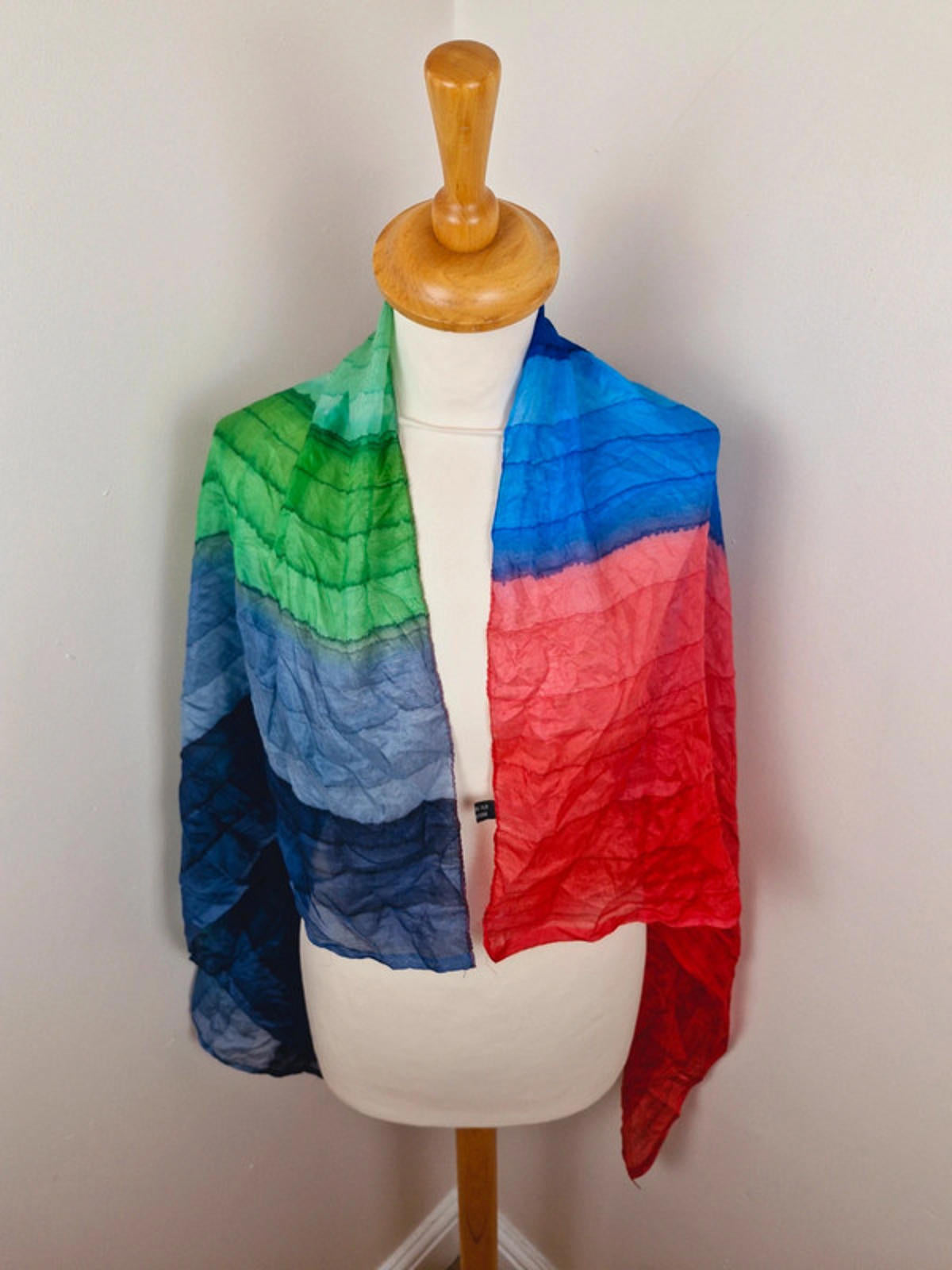 Womens Vintage Multicoloured Silk Large Scarf Shawl Striped