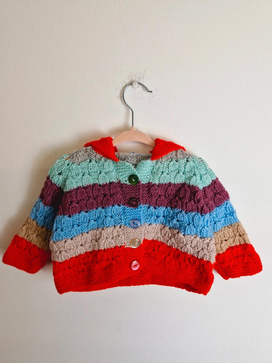 Vintage Kids Baby Girls Handknitted Cardigan Hoody Jumper 18 Months 2 Years