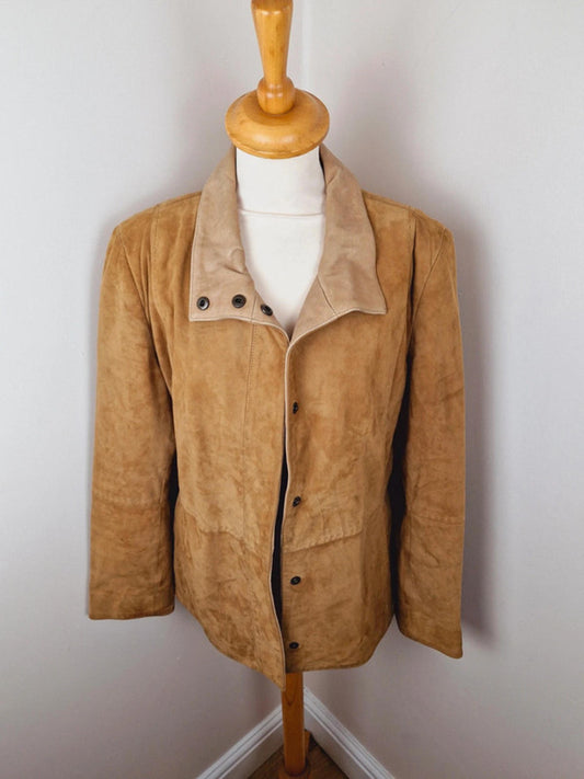 Tan Leather Suede Jacket M L