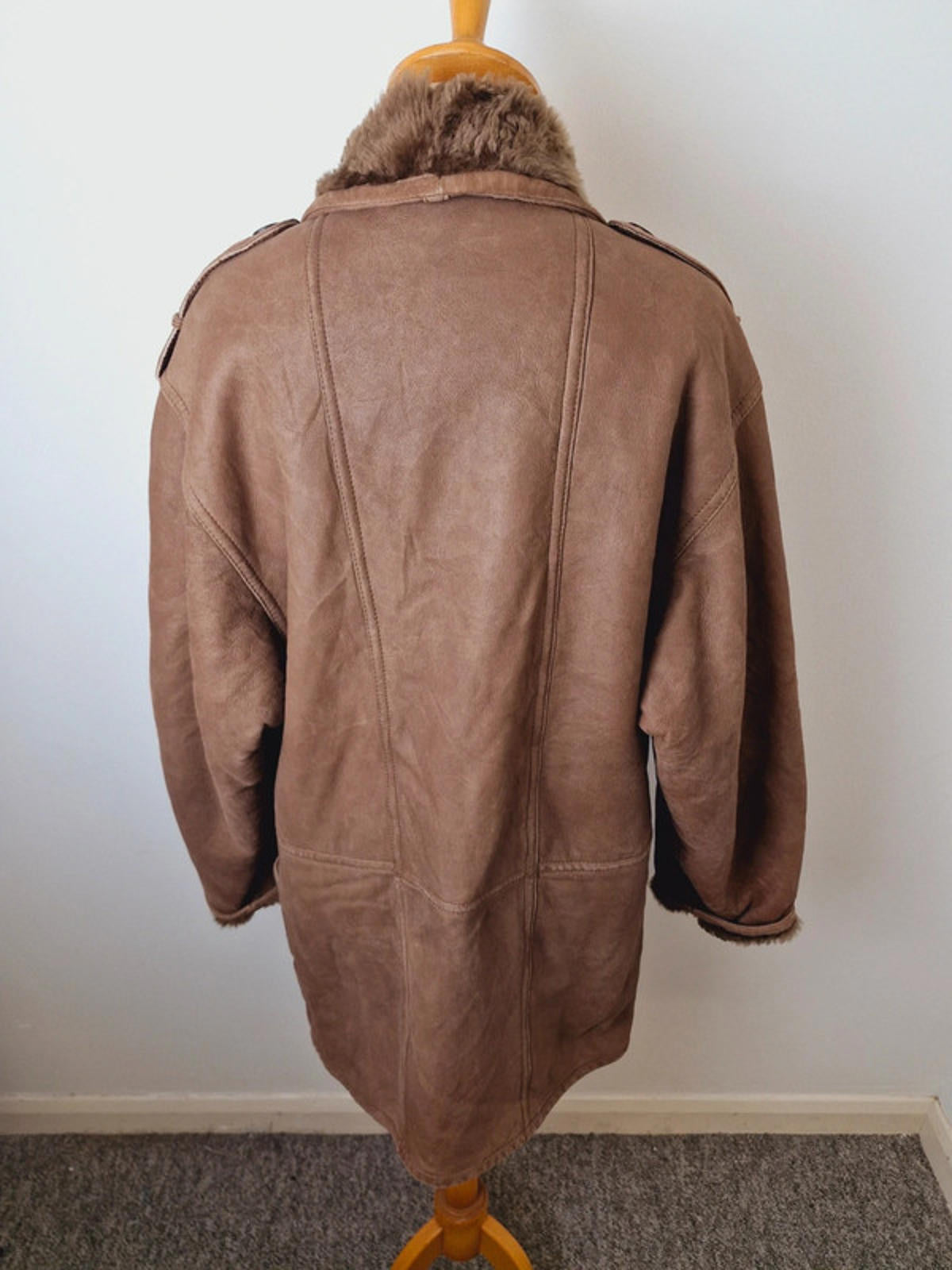 Mens Vintage Leather Suede Sheepskin Shearling Coat Jacket M
