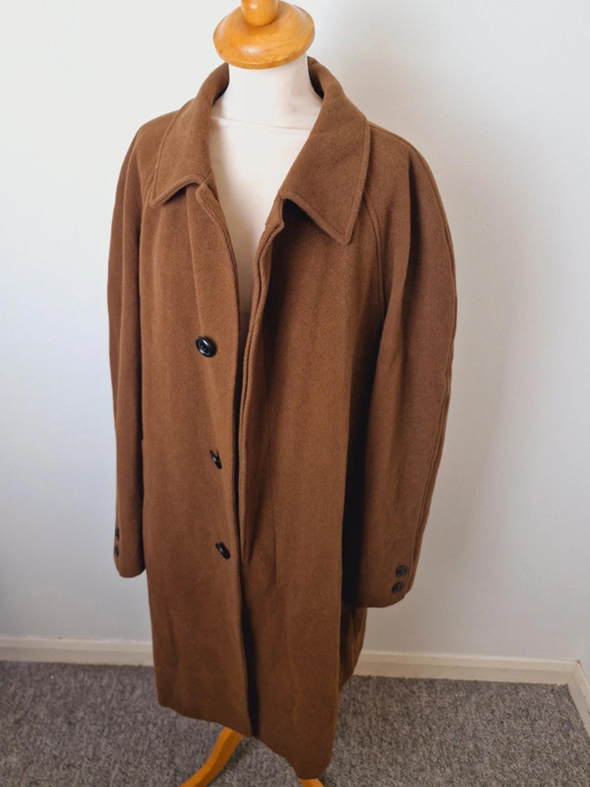 Womens Vintage Long Coat Jacket Brown Retro 1970s L