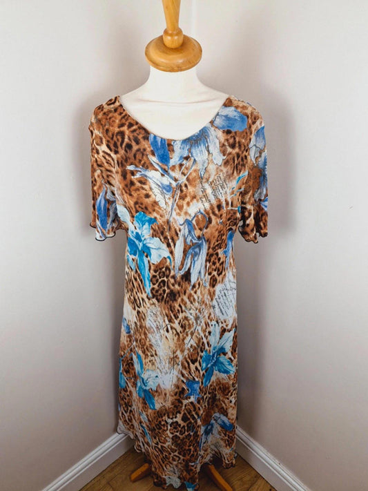 Womens Vintage 90s Long Midi Maxi Slip Dress Leopard Print Viscose L