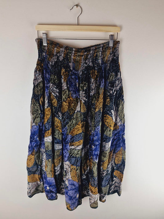 Velvet Patchwork Midi Skirt M