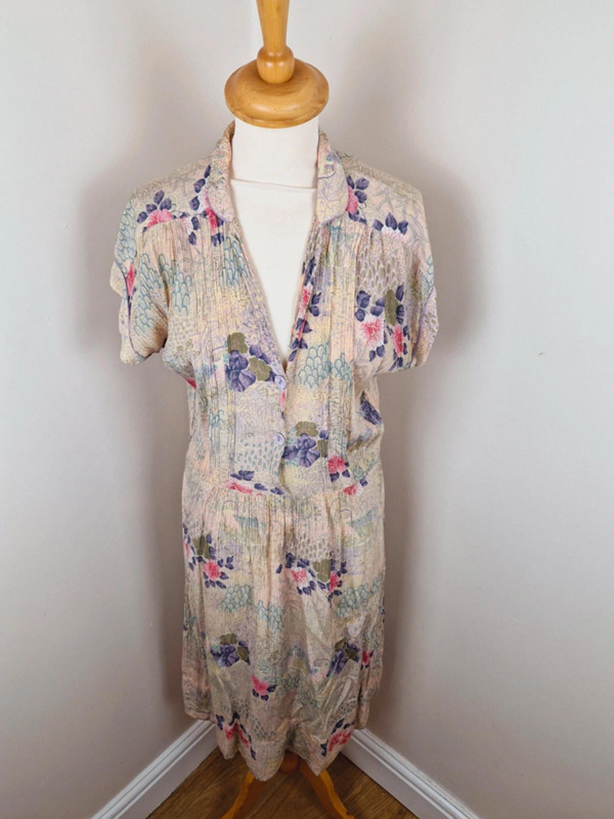 Womens Vintage 1940s 40s Midi Dress Shirtdress Floral S M