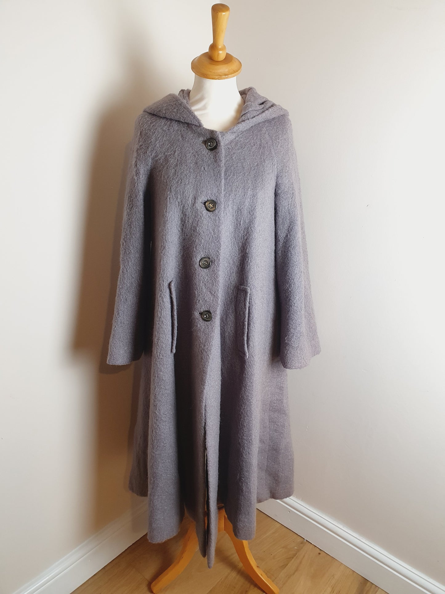 Vintage Long Mohair Hooded Cape Coat M L