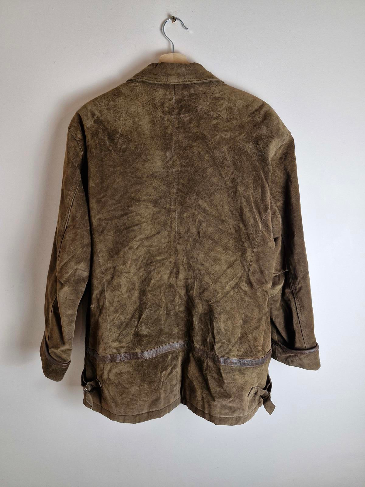 Womens Vintage Suede Leather Jacket Coat Brown Khaki L UK14