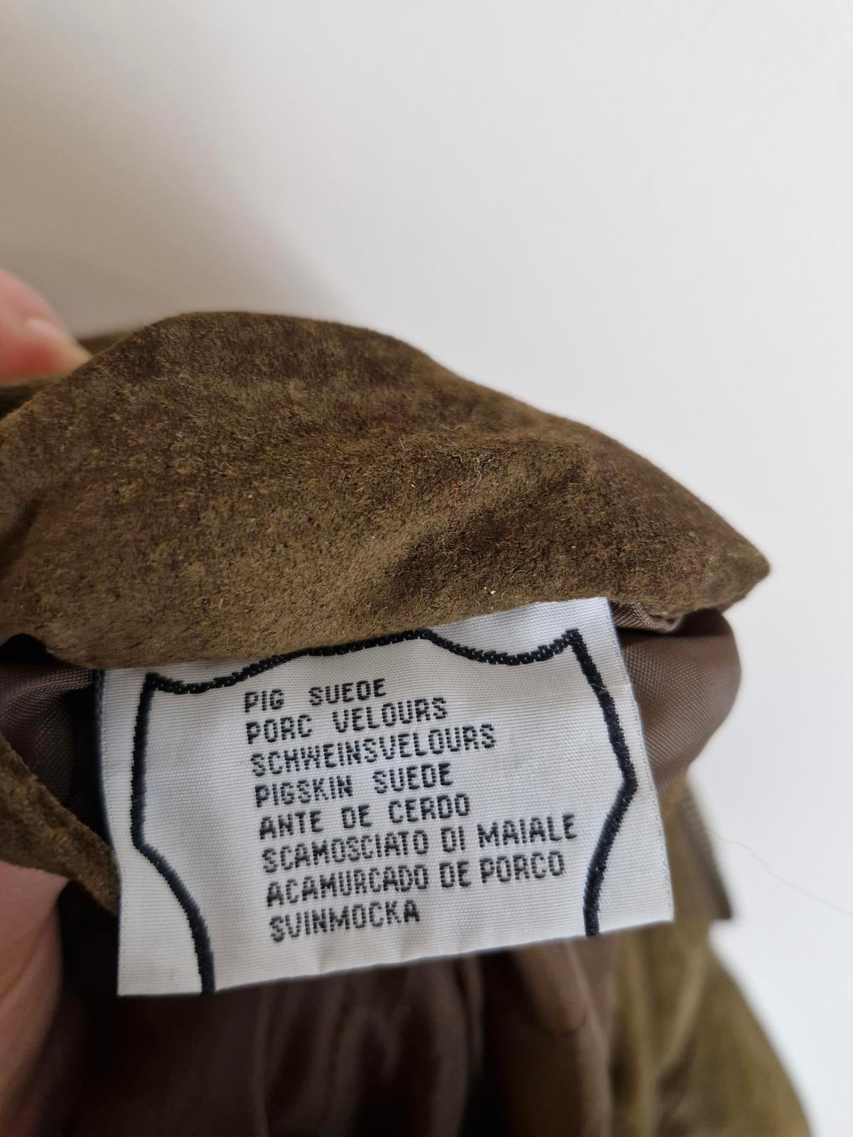 Womens Vintage Suede Leather Jacket Coat Brown Khaki L UK14