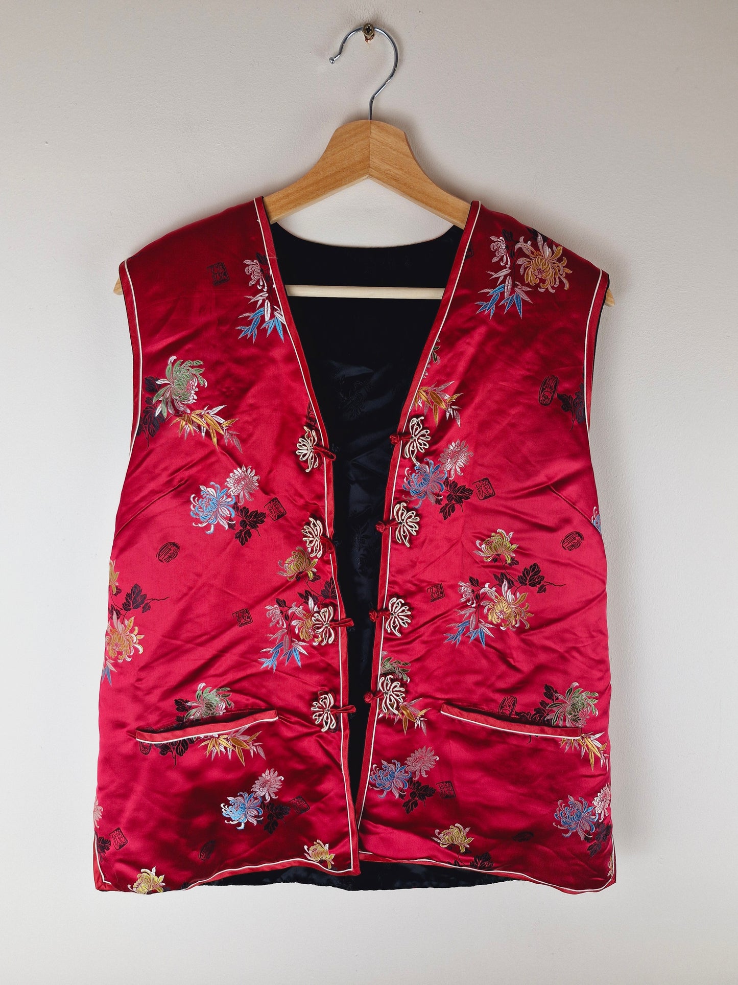 Vintage Reversible Satin Chinese Padded Waistcoat Gilet Jacket M L