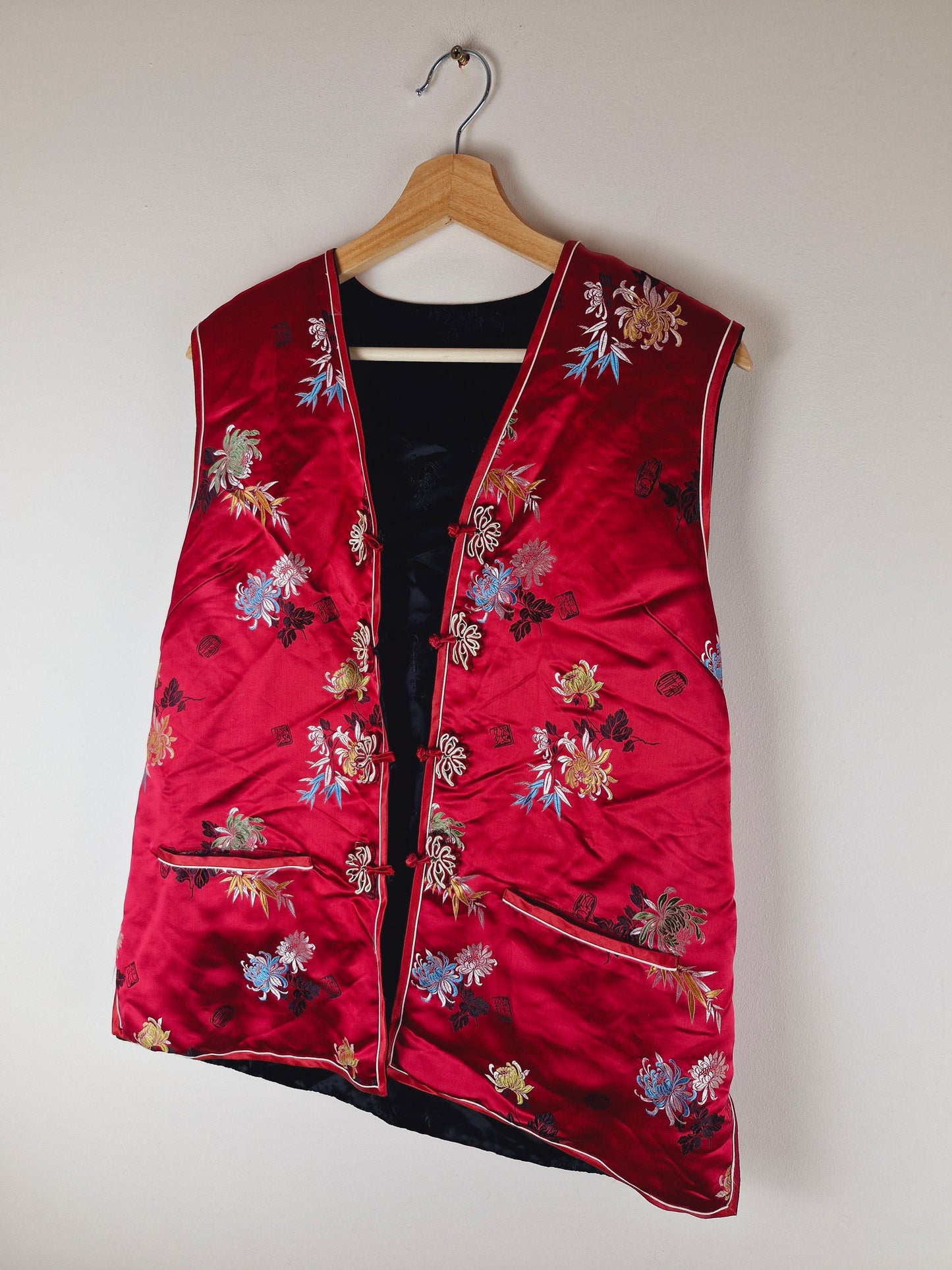 Vintage Reversible Satin Chinese Padded Waistcoat Gilet Jacket M L