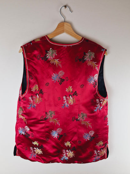 Vintage Reversible Satin Chinese Padded Waistcoat Gilet Jacket M L
