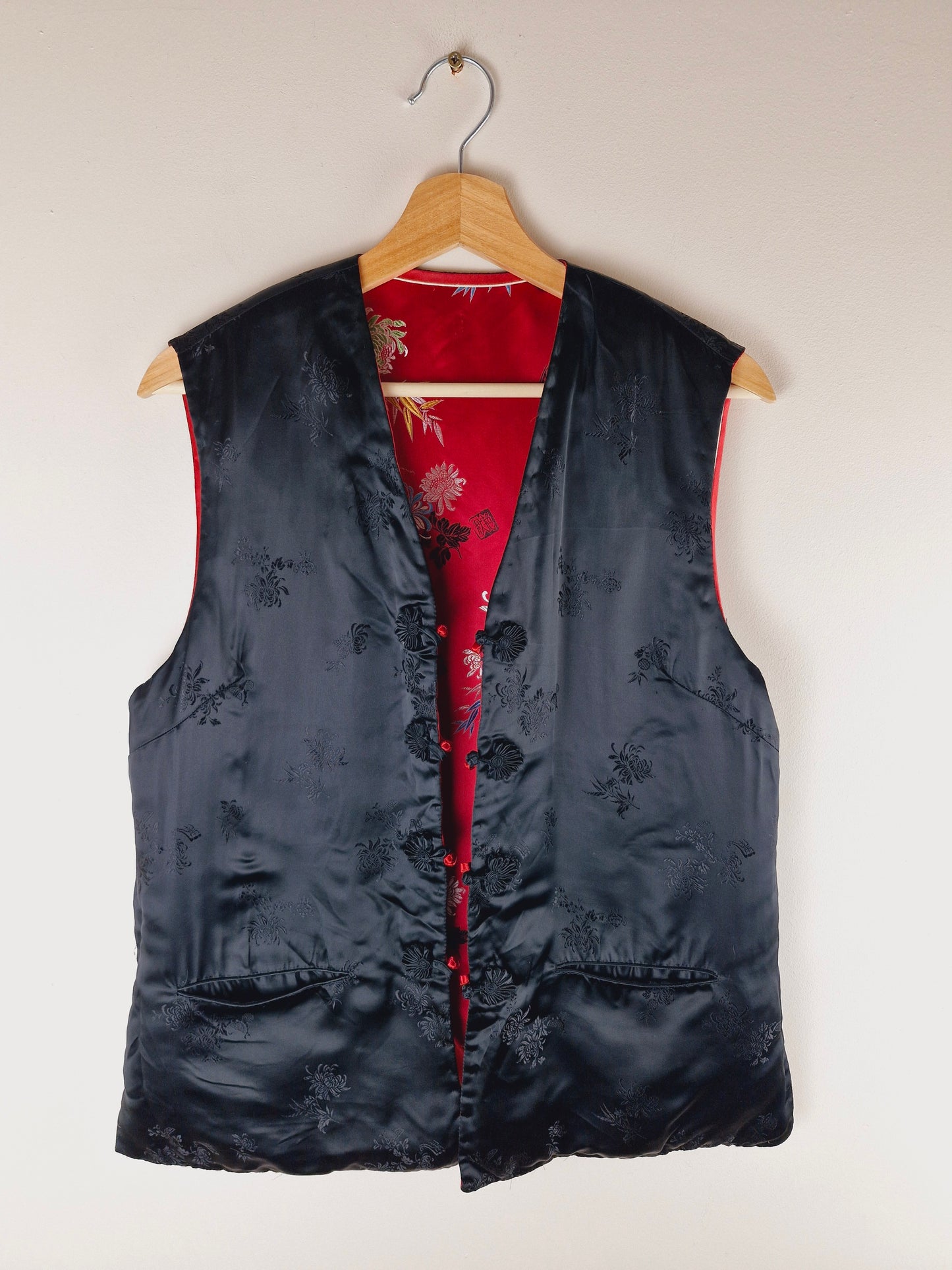 Vintage Reversible Satin Chinese Padded Waistcoat Gilet Jacket M L