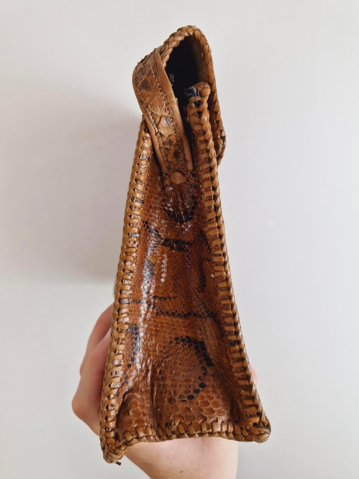 Womens Vintage 1970s 70s Snakeskin Leather Boho Shoulder Bag Handbag