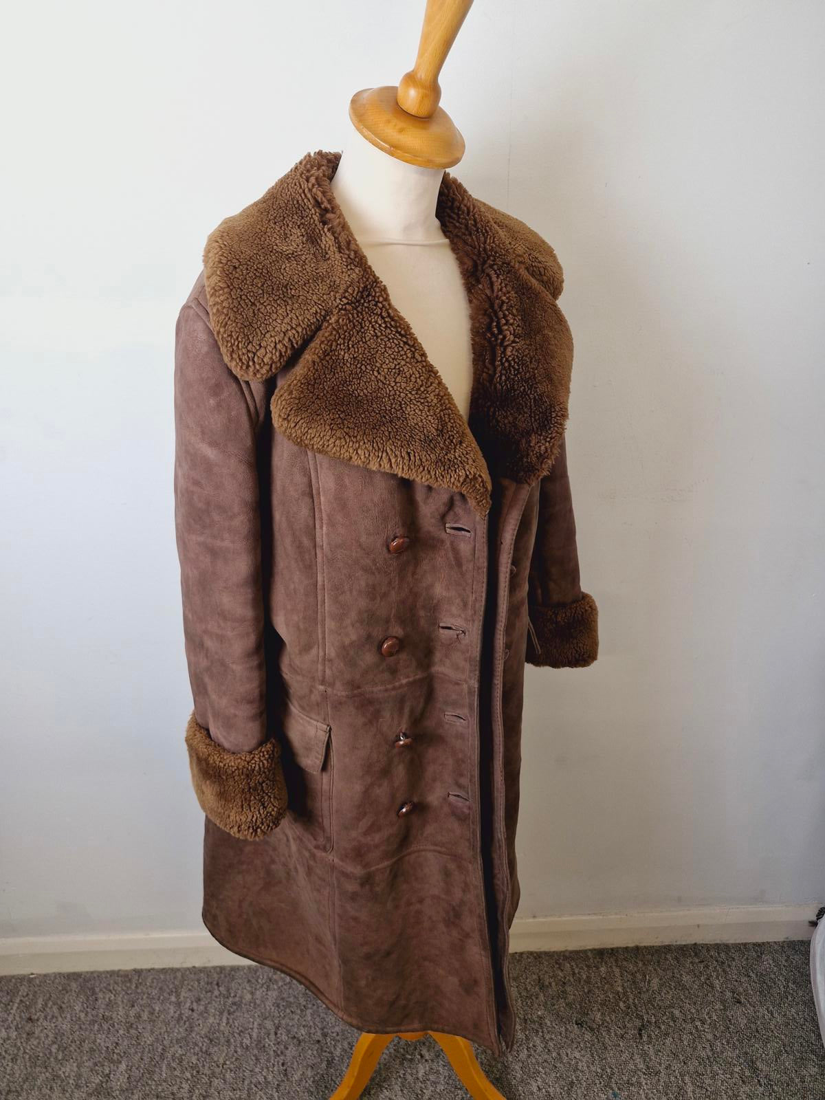 Womens Vintage 1970s 70s Long Penny Lane Afghan Coat Jacket S