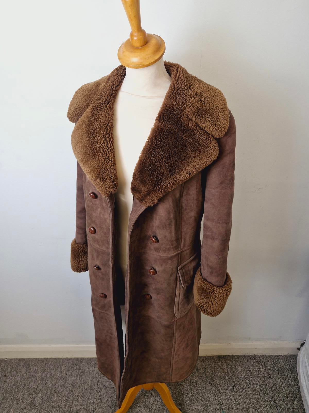 Womens Vintage 1970s 70s Long Penny Lane Afghan Coat Jacket S
