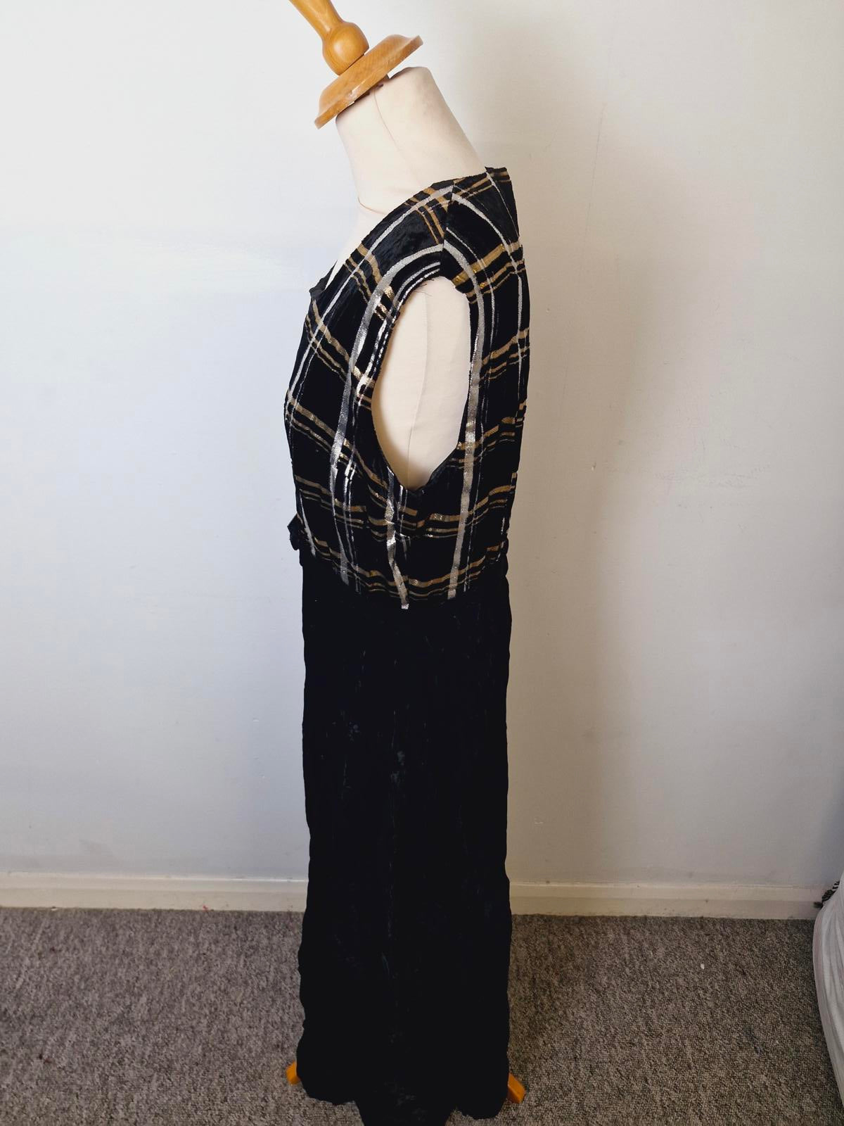 Womens Vintage Long Maxi Velvet Black Dress M