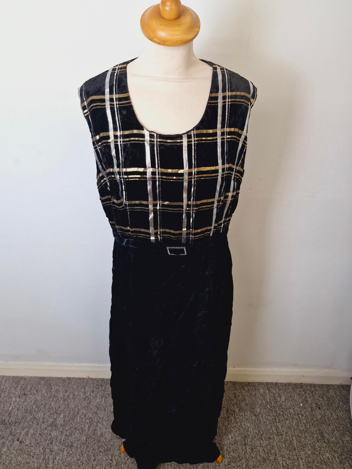 Womens Vintage Long Maxi Velvet Black Dress M