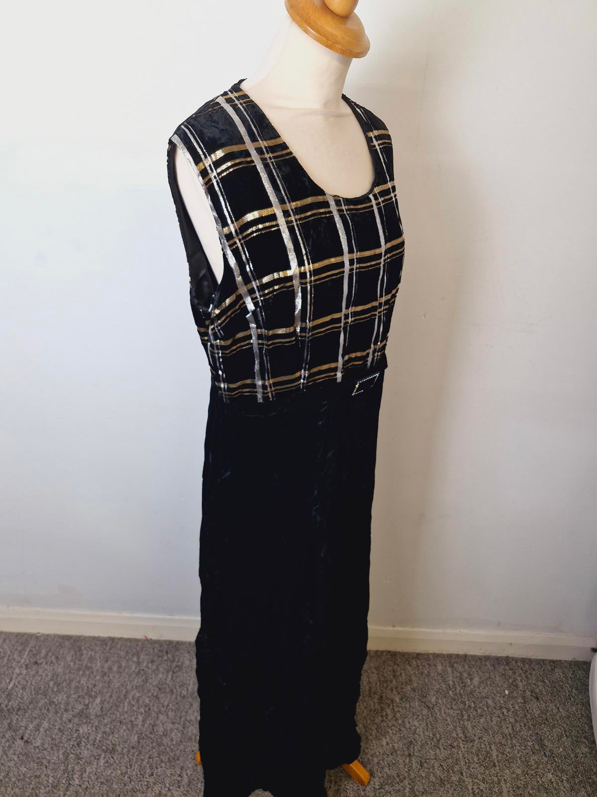 Womens Vintage Long Maxi Velvet Black Dress M